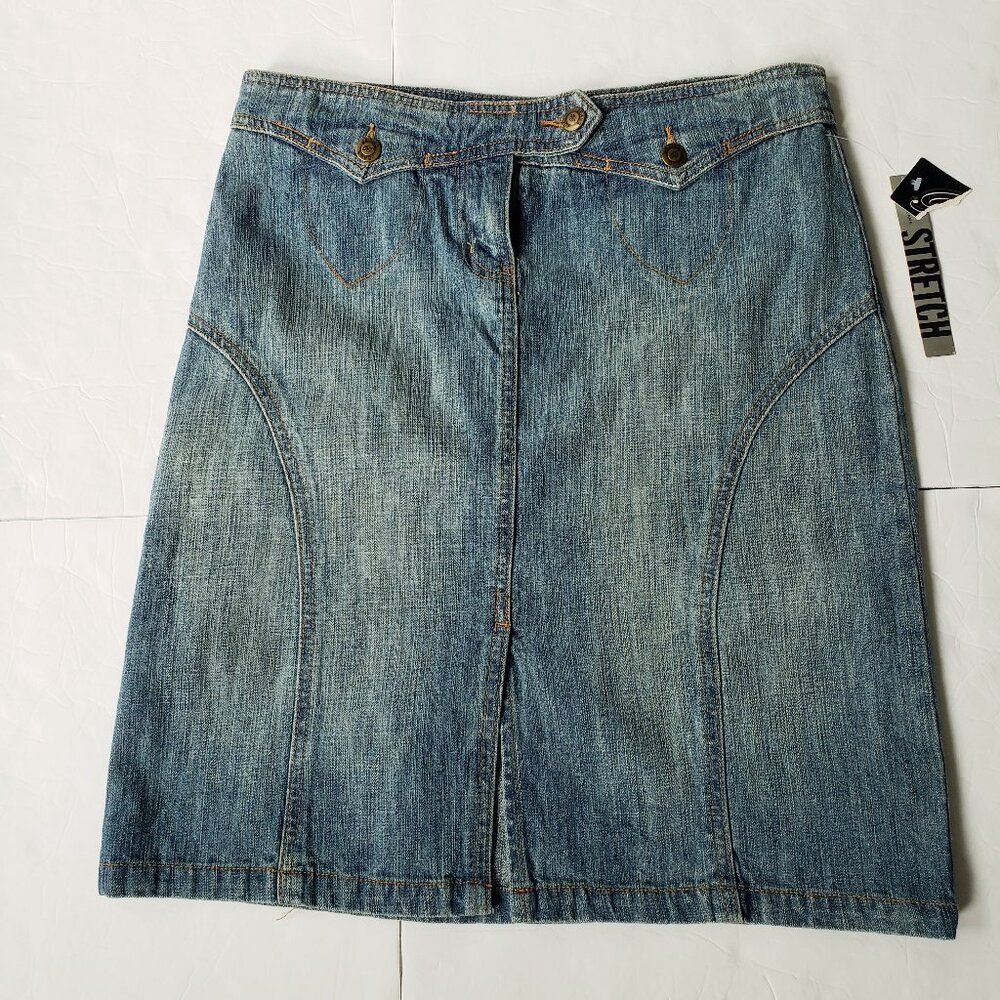 B Jeans Vintage 90's Y2K Mid Rise Stretch Blue Denim Pencil Mini Skirt
